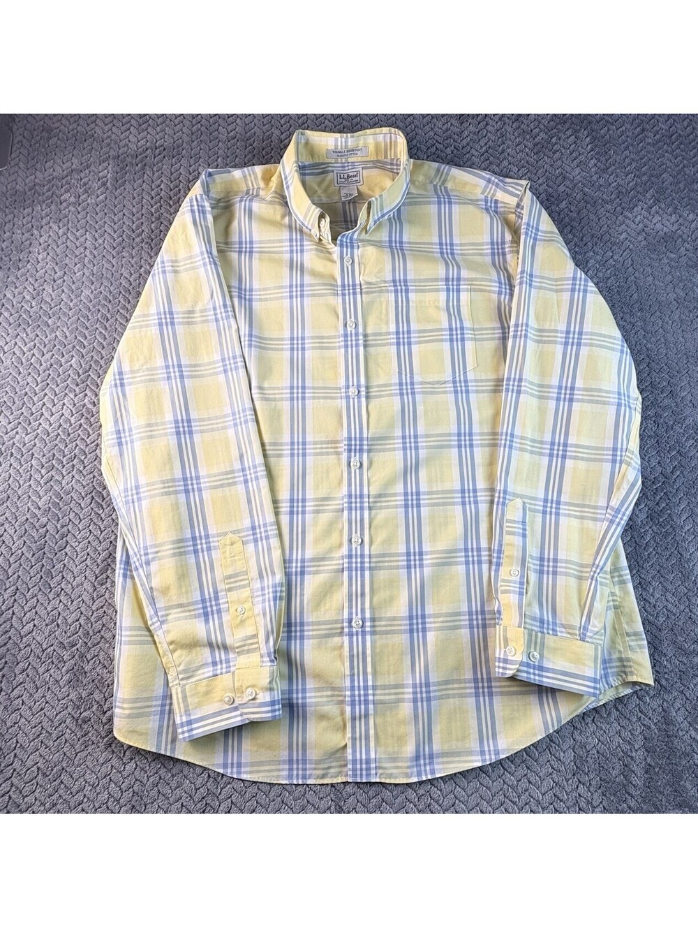Lands’ End Men's White w/Blue Plaid Regular Fit Button Front L/S Shirt Size XL